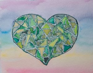 Grünes Chakra-Herz; steht für u.a. Liebe, Vertrauen, Trauer, Karma, Hingabe und Vergebung.