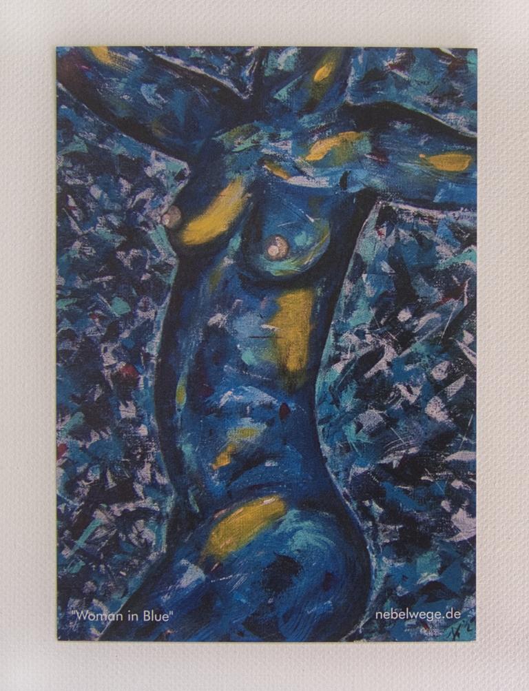 Postkarte: Woman in Blue (Acryl-Druck)